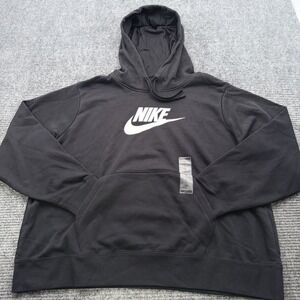Nike Sportswear Club Fleece Womens 1X Pullover Hoodie Black White Swoosh NWT $70